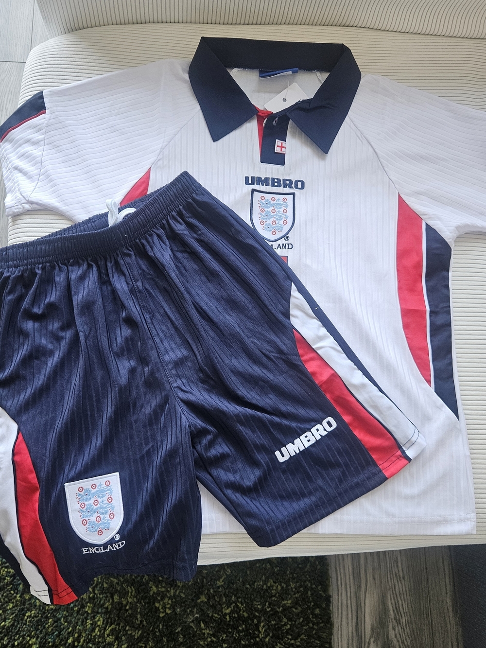 Umbro Youth England Beckham Size 26 Navy White Soccer Jersey And Shorts Set